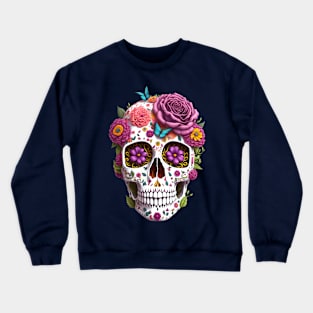 Funny Sugar Candy Skull With Flowers Crewneck Sweatshirt